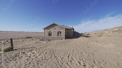 Kolmanskop, The abandoned houses. the famous tourist attraction in Namibia, South Africa. Empty sand dune in home room . The ghost town.