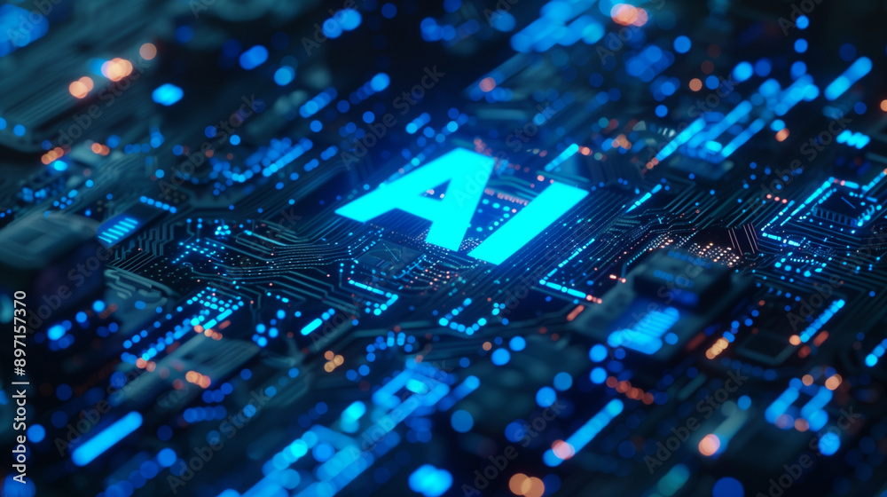 Digital representation of a logo with "AI" text and blue glowing ...