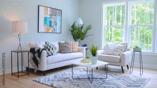 Home staging setup in a contemporary living room, home staging tips, preparation and appeal