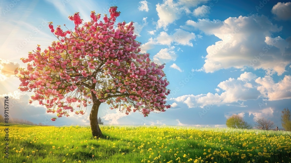 Blooming tree in a sunny springtime orchard Blooming tree in a sunny springtime orchard