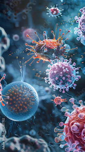 Visualizing Lymphocytes: The Key Players in the Immune System's Defense Mechanism and Their Dynamic Interactions photo