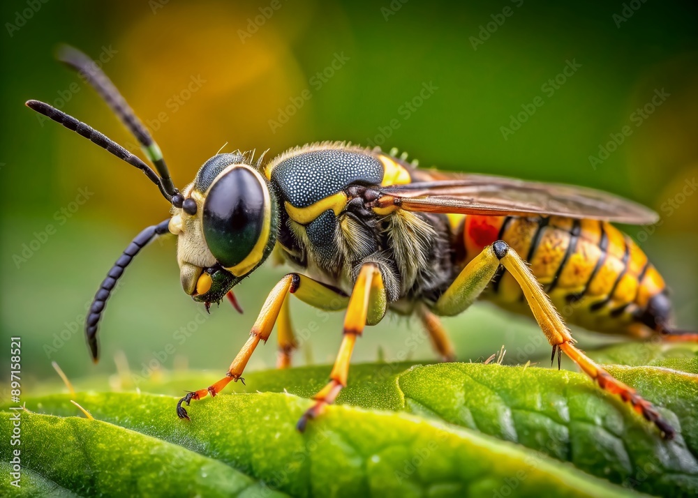 Animal and insect in close up macro photography of a sawfly Animal and insect in close up macro photography of a sawfly