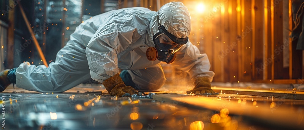 Worker in protective gear, skillfully repairing a house structure, photorealistic textures, cozy background, dramatic lighting 8K , high-resolution, ultra HD,up32K HD Worker in protective gear, skillfully repairing a house structure, photorealistic textures, cozy background, dramatic lighting 8K , high-resolution, ultra HD,up32K HD