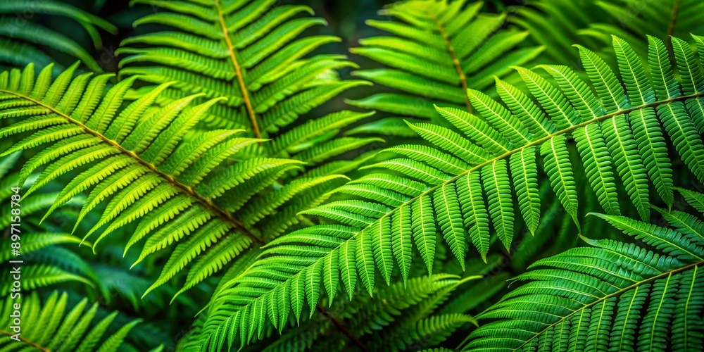 Vibrant green leaves of a tropical fern plant are showcased in this close-up shot, highlighting intricate details and texture of the lush foliage. Vibrant green leaves of a tropical fern plant are showcased in this close-up shot, highlighting intricate details and texture of the lush foliage.