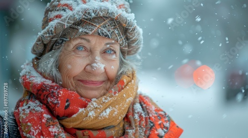 Senior Woman Smiling In Winter Snow