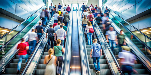 People on Escalator in Blurred Motion.