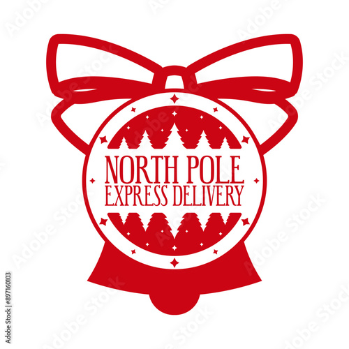 North pole express delivery. Christmas stamp design. Template for Xmas handmade gifts. Vector illustration.