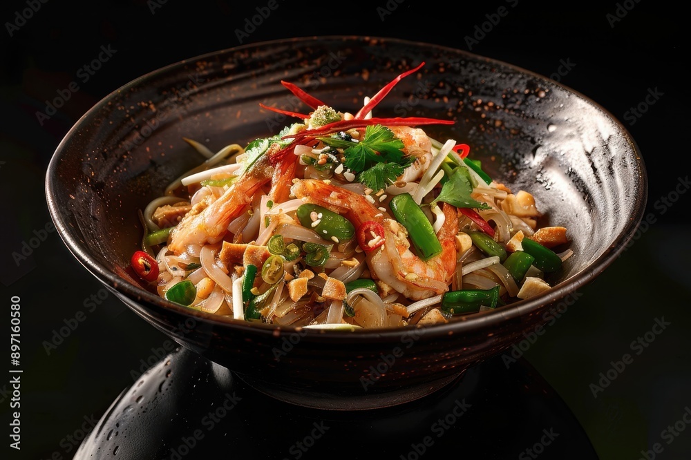 Shrimp and Vegetable Stir-Fry in a Brown Bowl Shrimp and Vegetable Stir-Fry in a Brown Bowl
