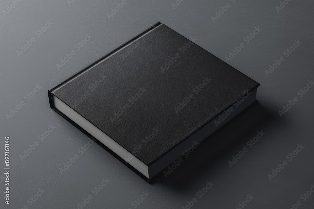 A black book sits on a table