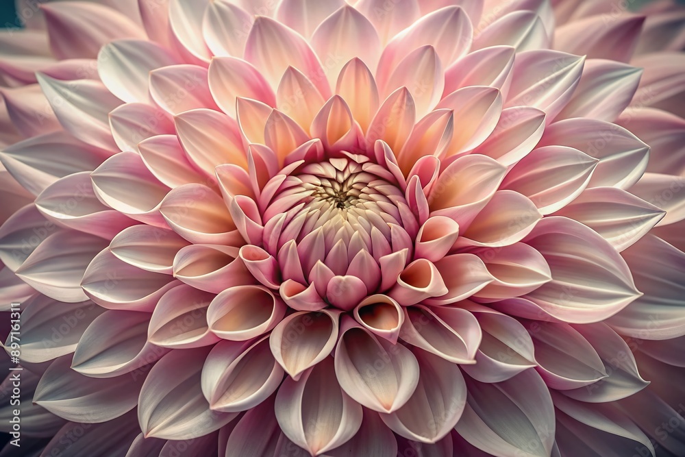 Fototapeta premium Delicate petals of a soft pink flower unfold gently, revealing intricate details and textures in a sharp, high-contrast, and mesmerizingly lifelike generative art image.