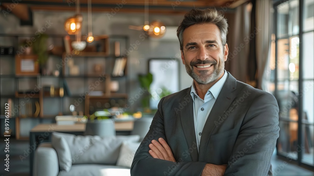 Portrait of a professional real estate agent in a stylish office, real estate agent, professionalism and trust Portrait of a professional real estate agent in a stylish office, real estate agent, professionalism and trust