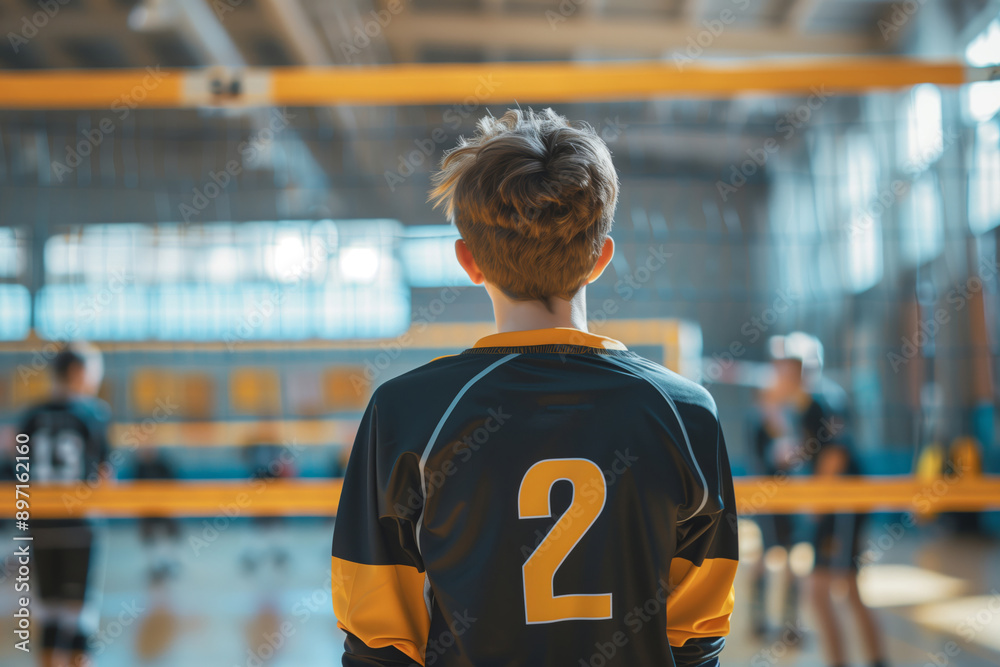 A Young Athlete's Determined Gaze: A Moment of Reflection in the Indoor Court A Young Athlete's Determined Gaze: A Moment of Reflection in the Indoor Court
