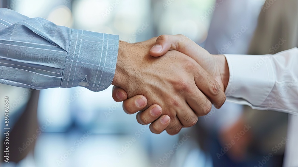 A close-up of a handshake with focus on the interlocking hands. A close-up of a handshake with focus on the interlocking hands.