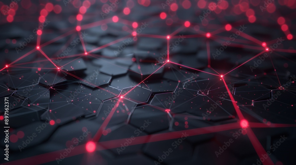 AI-driven connectivity map, dark grey backdrop, electric red pathways, illuminated hubs, futuristic and sophisticated. AI-driven connectivity map, dark grey backdrop, electric red pathways, illuminated hubs, futuristic and sophisticated.