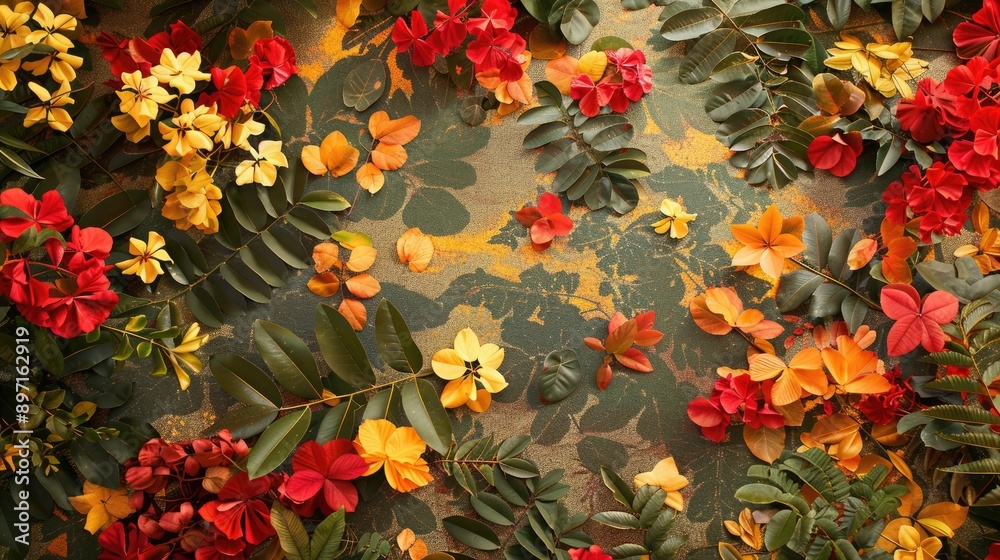 Floor adorned with Caesalpinia pulcherrima Floor adorned with Caesalpinia pulcherrima
