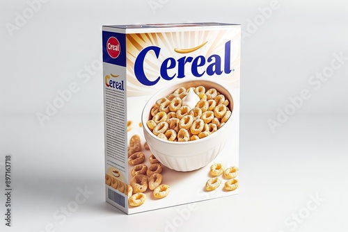 Generic Blue Yellow Cereal Box Isolated on Blank White Background Generative Illustration photo