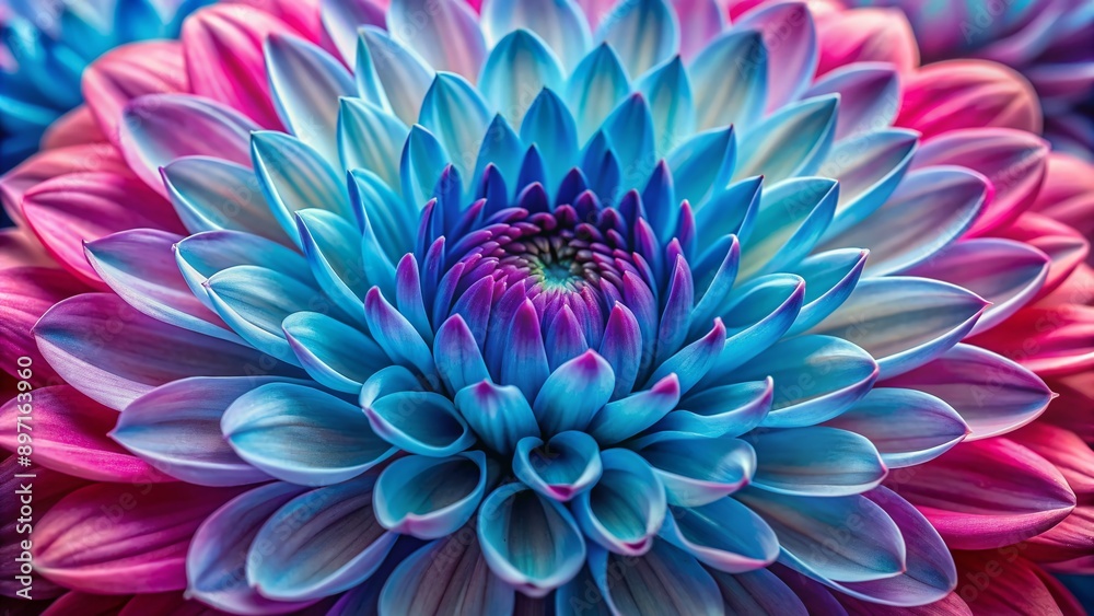 Vibrant pink and blue petals unfold in perfect harmony, showcasing delicate details and intricate textures in a stunning close-up of a rare, exotic flower. Vibrant pink and blue petals unfold in perfect harmony, showcasing delicate details and intricate textures in a stunning close-up of a rare, exotic flower.