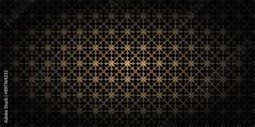 Traditional Beige and Black Arabian Background - Elegant Gold Vignette with Geometric Islamic Patterns for Textile, Wallpaper, Cover, and Banner