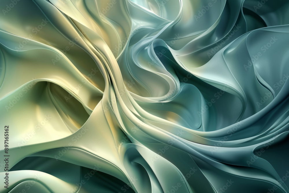 Obraz premium Flowing silk like forms in soft hues of green and beige. Smooth elegant visual effect