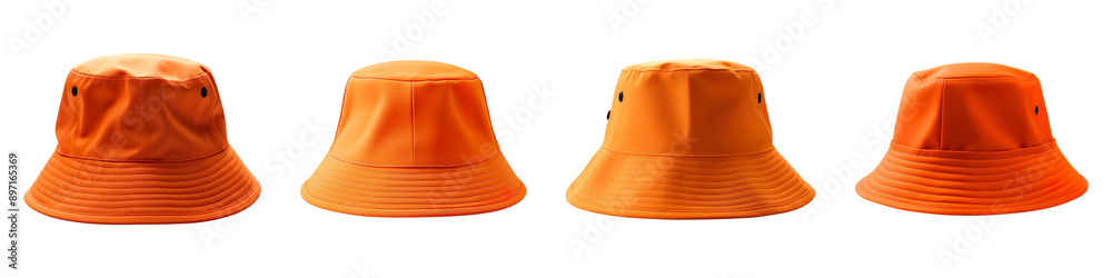 Fototapeta premium Collection set of orange bucket hats isolated on transparent background
