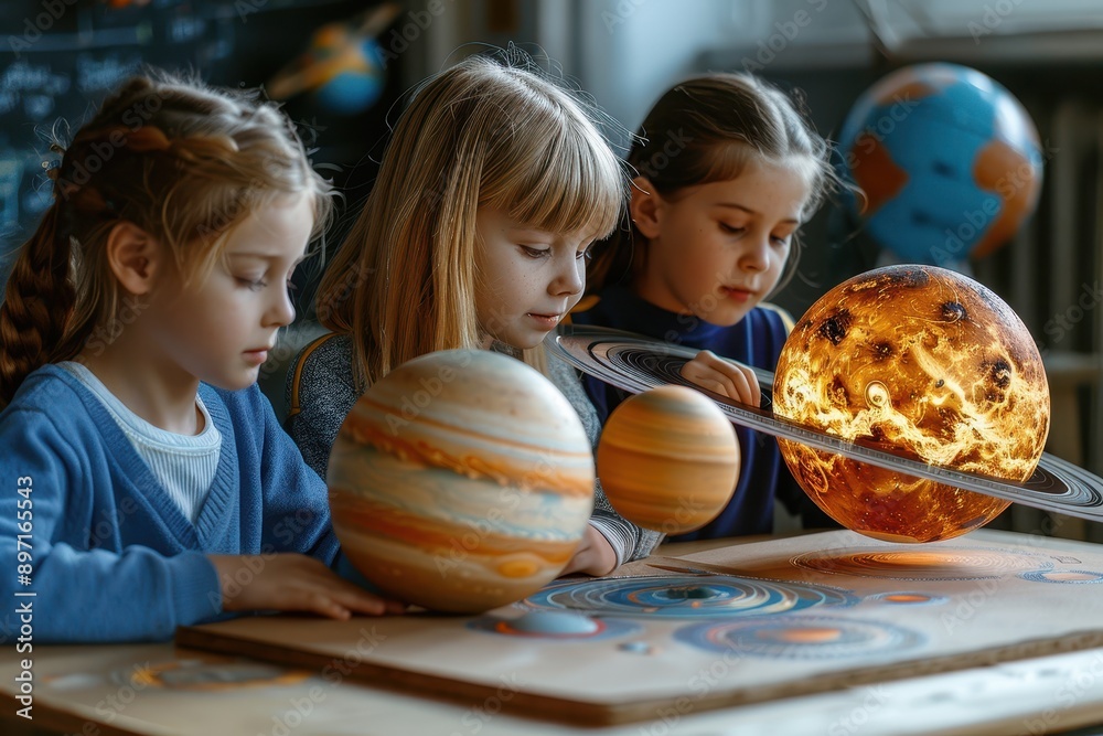 Fototapeta premium Exploring the Solar System: Engaged Students in a School Science Class
