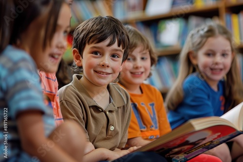 Engaged Young Minds: Kids Engaging in a Thoughtful Discussion at School Reading Group