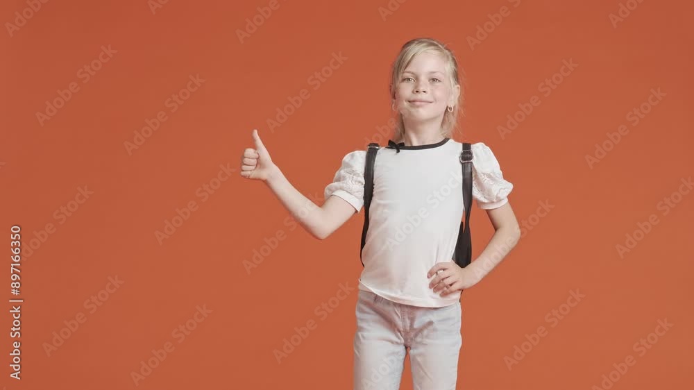 Young schoolgirl showing thumb up gesture Young schoolgirl showing thumb up gesture
