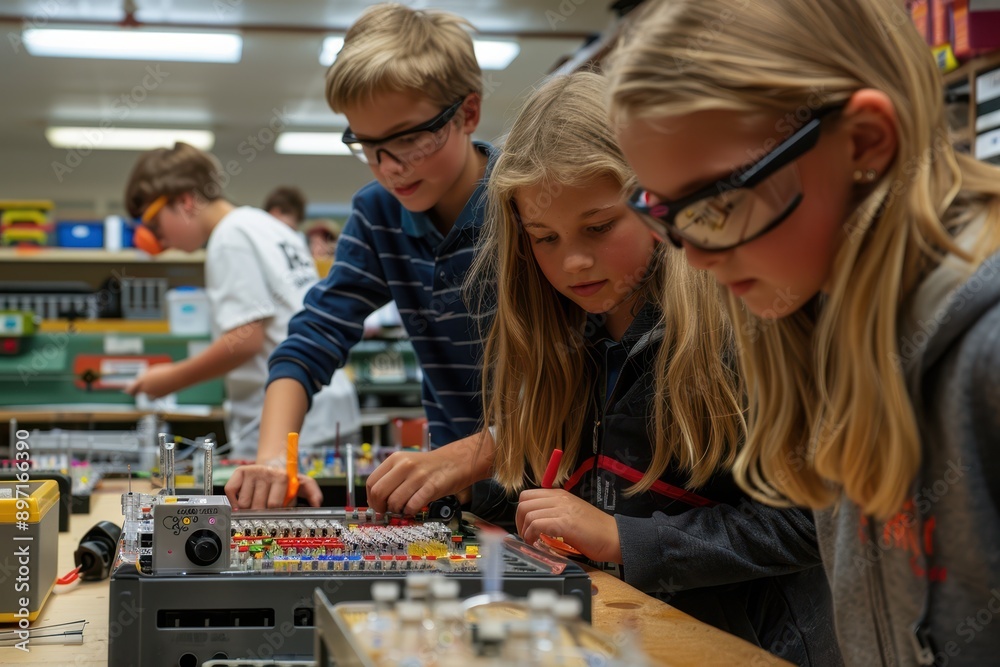 Fototapeta premium Inspired Students Working on a Creative Science Project for a School Academic Challenge