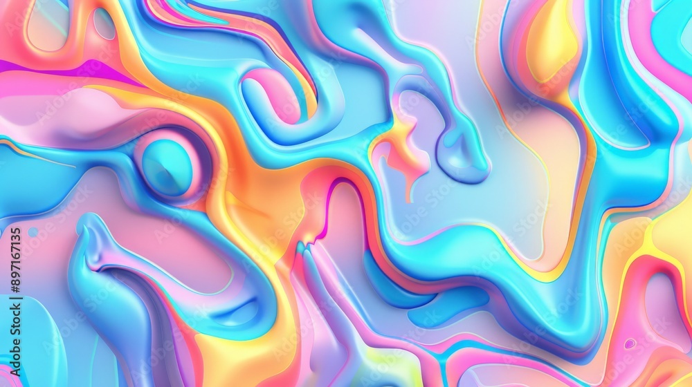 Obraz premium Captivating fusion of vibrant liquid paints seamlessly blending, contemporary artistic concept, psychedelic energy and motion, trendy holographic shimmer