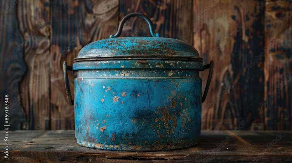 Fototapeta premium Blue iron container with antique appearance