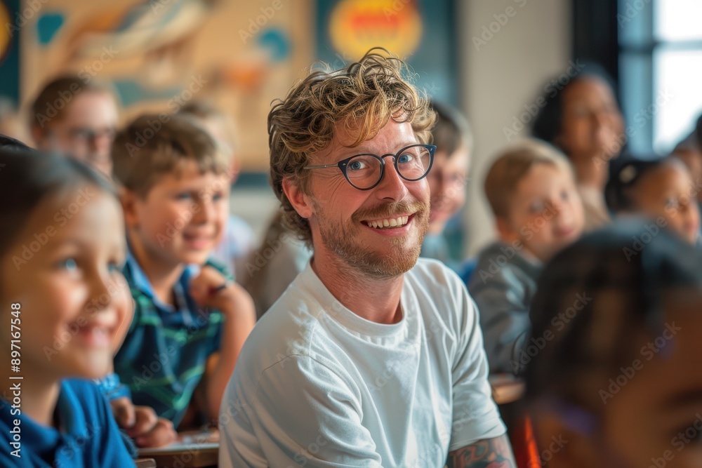 Fototapeta premium Interactive History Lesson: Educator and Students Engaged in School Education