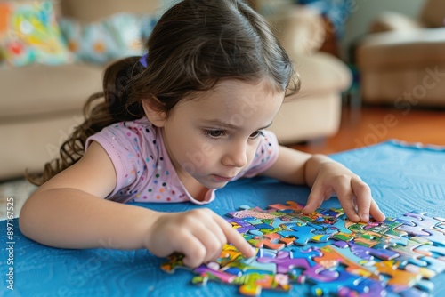 Engaged Child Solving Puzzle - Homeschool Activity for Cognitive Development and Fun Learning