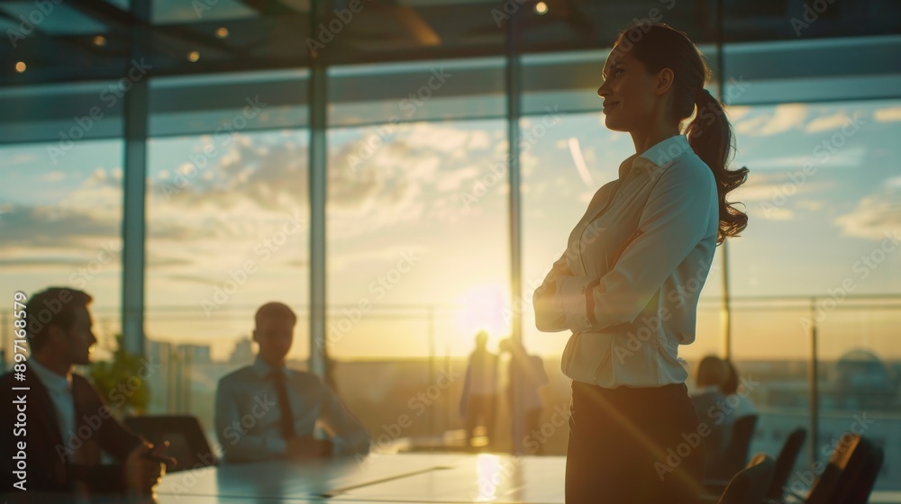 A woman stands in front of a group of people in a conference room A woman stands in front of a group of people in a conference room