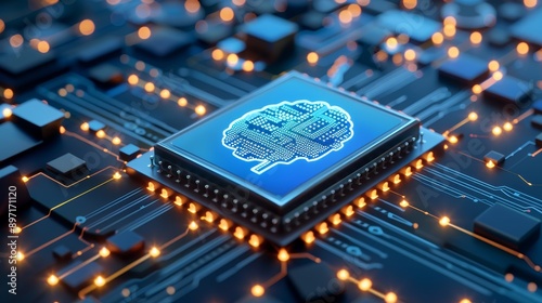 A blue digital brain with circuit patterns around it, symbolizing artificial intelligence technology