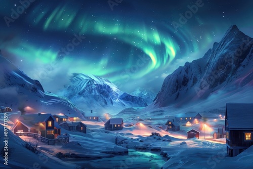 Fototapeta Naklejka Na Ścianę i Meble -  Small mountain town with buildings and streets