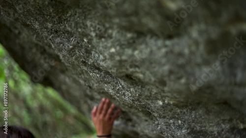 Forest Walk: Hand on Rock in Slow Motion