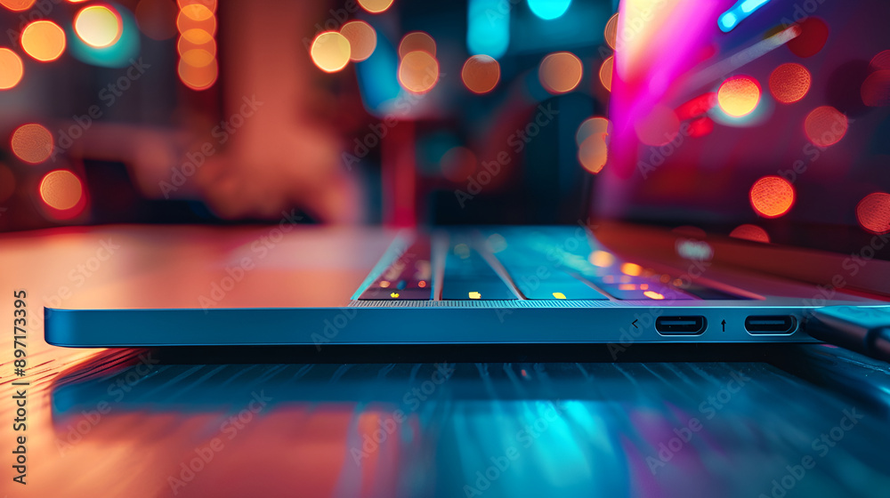 Close up of a laptop computer with glowing display, Laptop with abstract neon lights background 3d rendering toned image, Blurred background professional gamer playing tournaments online games compute Close up of a laptop computer with glowing display, Laptop with abstract neon lights background 3d rendering toned image, Blurred background professional gamer playing tournaments online games compute