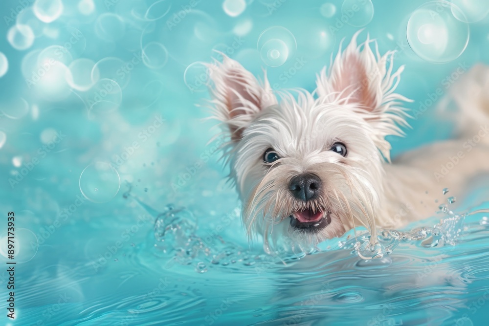 Underwater funny photo of brown maltipoo poodle puppy in the pool playing with fun - jumping, diving deep down. Beautiful simple AI generated image in 4K, unique. Underwater funny photo of brown maltipoo poodle puppy in the pool playing with fun - jumping, diving deep down. Beautiful simple AI generated image in 4K, unique.