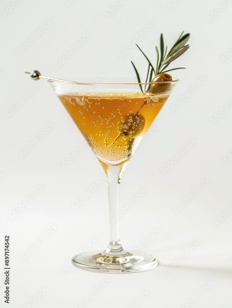 An elegant non-alcoholic cocktail with turmeric, olive oil, spices and a garnish of olives. An elegant non-alcoholic cocktail with turmeric, olive oil, spices and a garnish of olives.