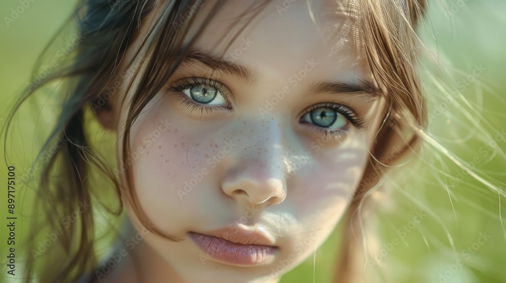 Close-up portrait of a smiling young girl with freckles on her face, suitable for use in personal or family photography projects Close-up portrait of a smiling young girl with freckles on her face, suitable for use in personal or family photography projects