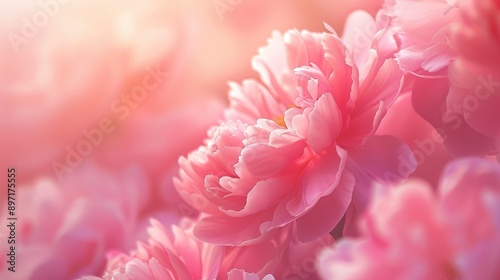 Fototapeta Naklejka Na Ścianę i Meble -  Macro shot of pink peony creating a soft pastel floral backdrop