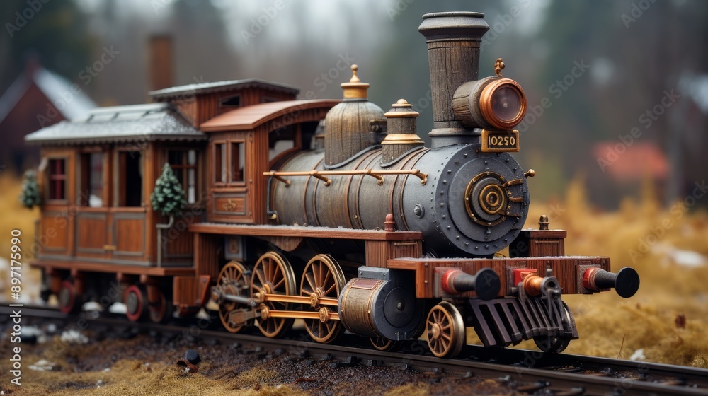 Naklejka premium Festive fairy train in vintage postcard style christmas and new year celebration