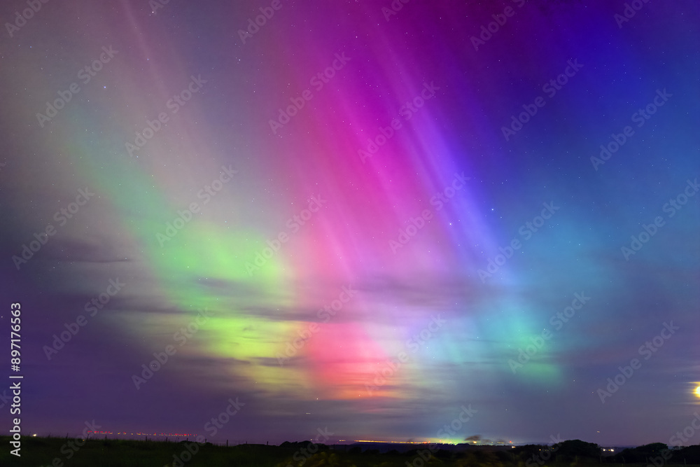Fototapeta premium Aurora borealis, northern lights, a super storm event, geomagnetic storm, kp index