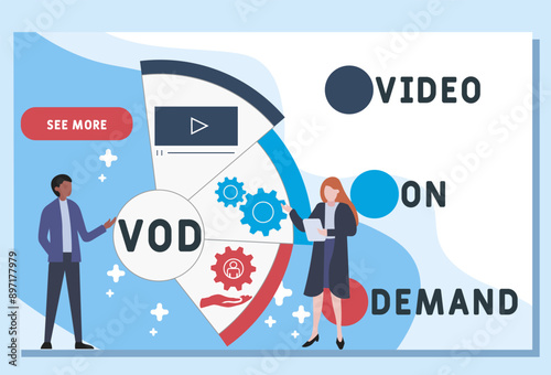 VOD - video on demand acronym. business concept background. vector illustration concept with keywords and icons. lettering illustration with icons for web banner, flyer, landing