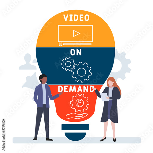 VOD - video on demand acronym. business concept background. vector illustration concept with keywords and icons. lettering illustration with icons for web banner, flyer, landing