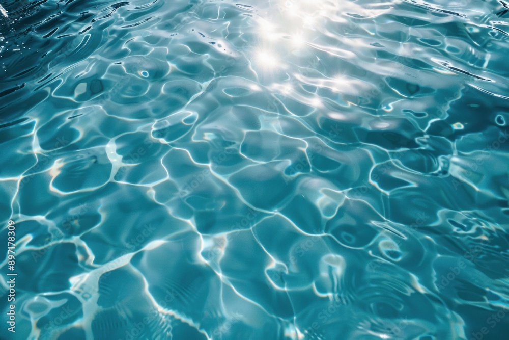 Obraz premium Blue water in a swimming pool with ripples and reflections of sunlight creating a serene pattern. Generative ai