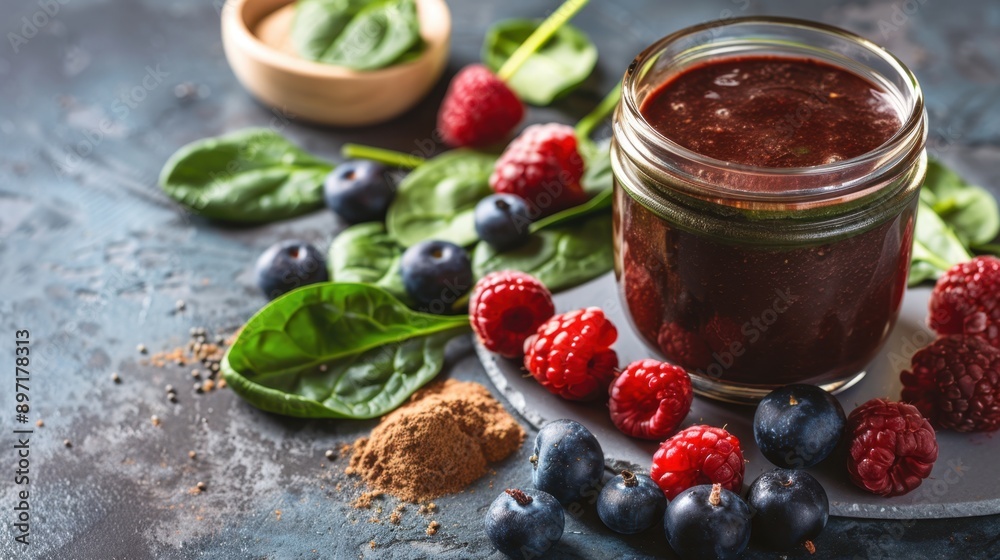 Homemade Berry Spinach Smoothie with Fresh Ingredients Homemade Berry Spinach Smoothie with Fresh Ingredients