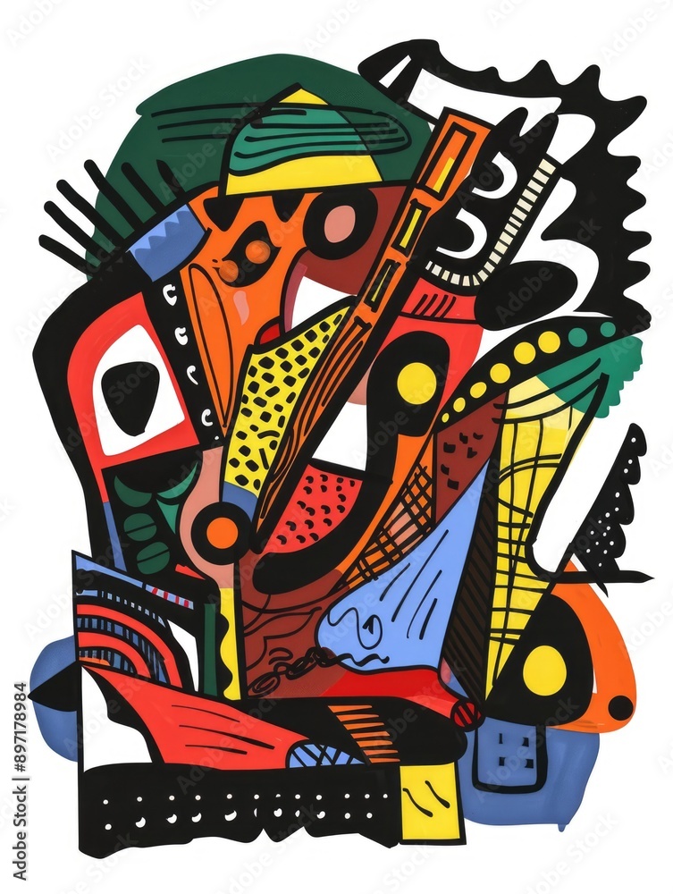 Obraz premium Vibrant modern art piece with geometric shapes and bright colors.