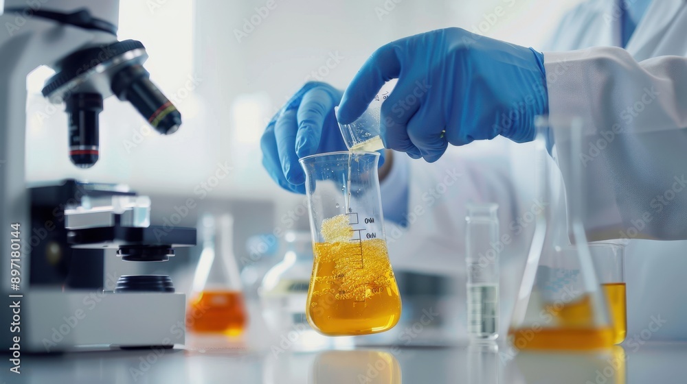 Scientist mixing in laboratory Scientist mixing in laboratory