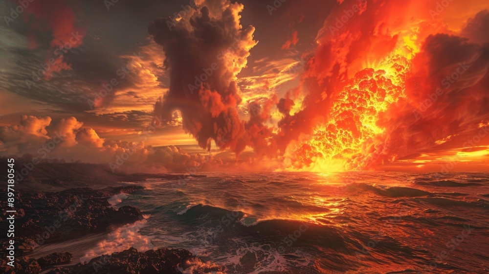 Fiery Sunset Over the Ocean. Fiery Sunset Over the Ocean.